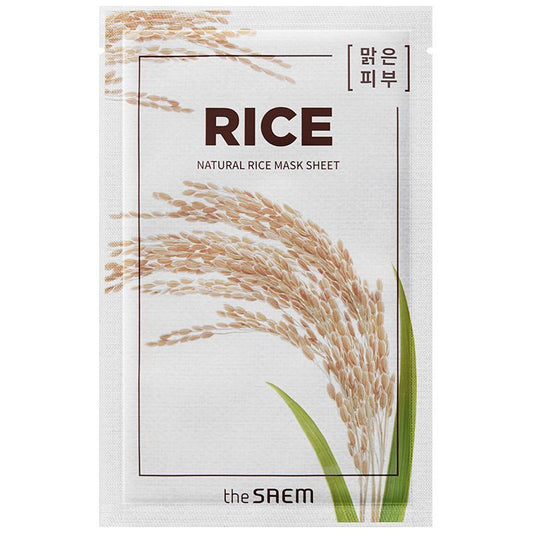 THE SAEM Natural Rice Mask Sheet lakstine kauke su ryžių ekstraktu. Korėjietiška kosmetika