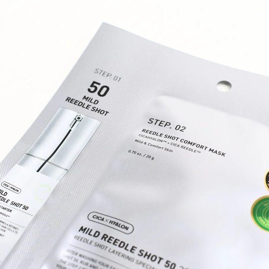 VT cosmetics Mild Reedle Shot 50 2 Step Mask veido ampoule su lakštine kauke. Korėjietiška kosmetika. koremour