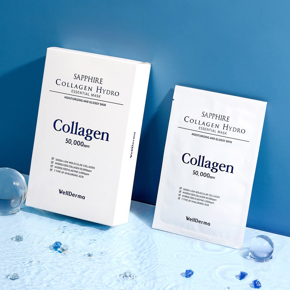 10vnt dežutė WellDerma Collagen Essential Mask Sapphire lakštinės veido kaukės