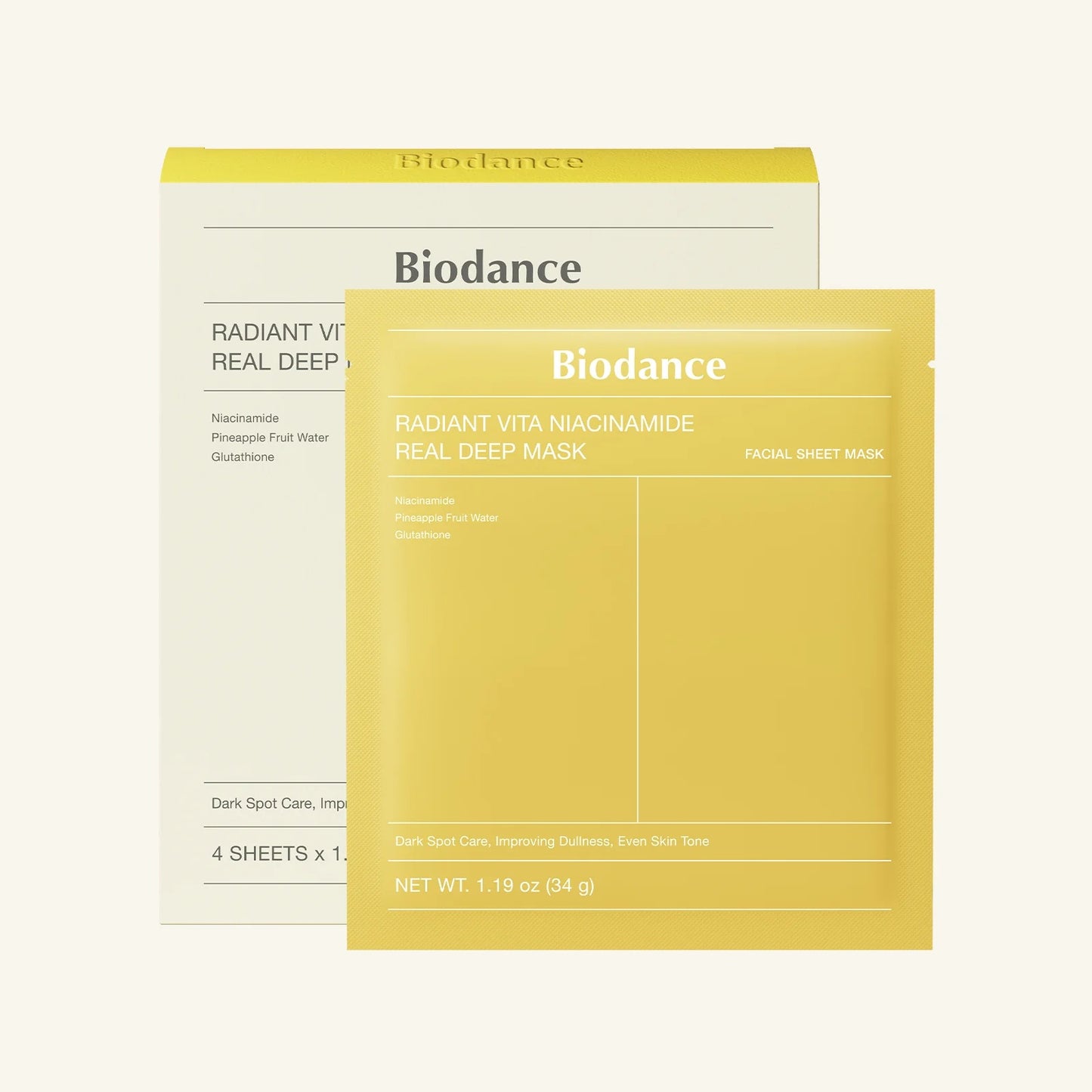 Biodance Radiant Vita Niacinamide Real Deep Mask veido kaukė 4 vnt.