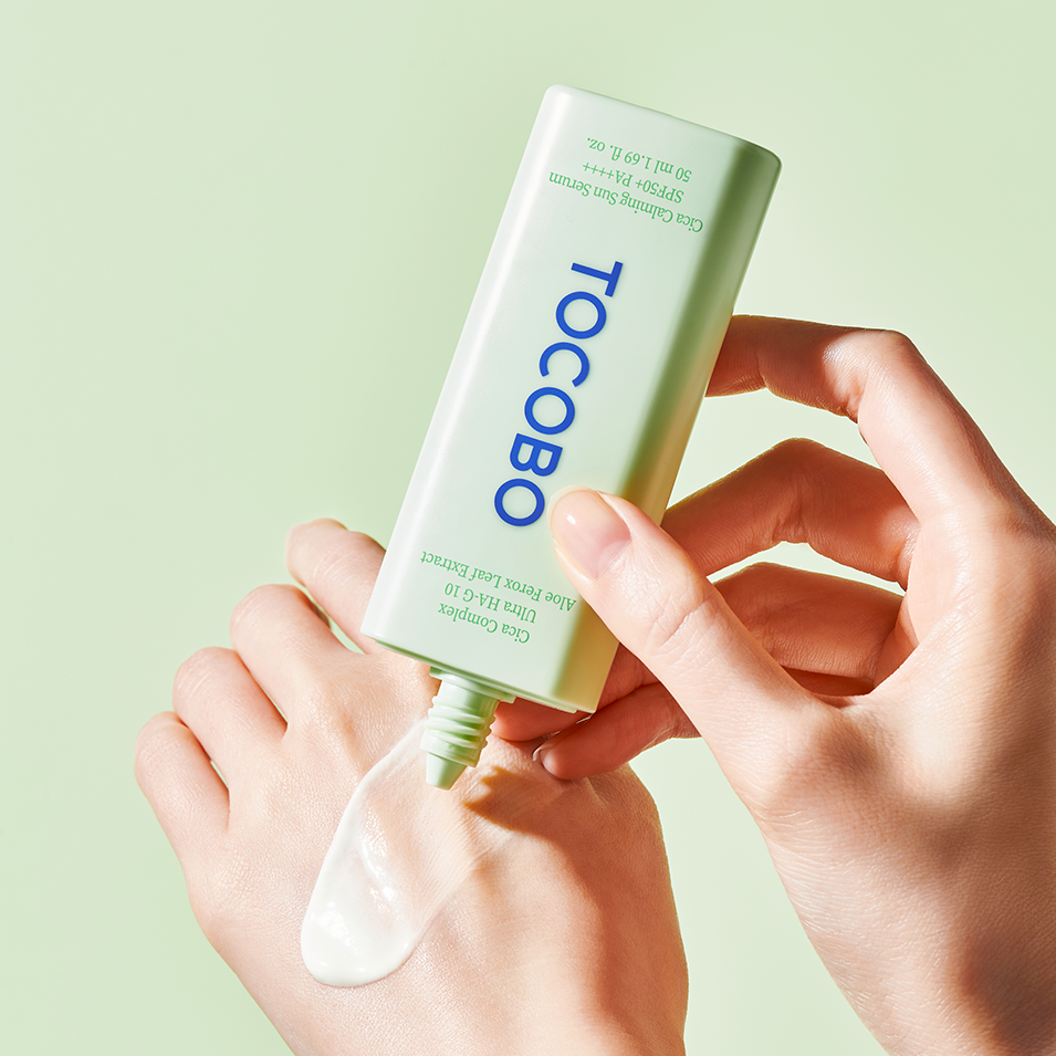 TOCOBO Cica Calming Sun Serum SPF. Korėjietiška kosmetika apsauga nuo saulės 