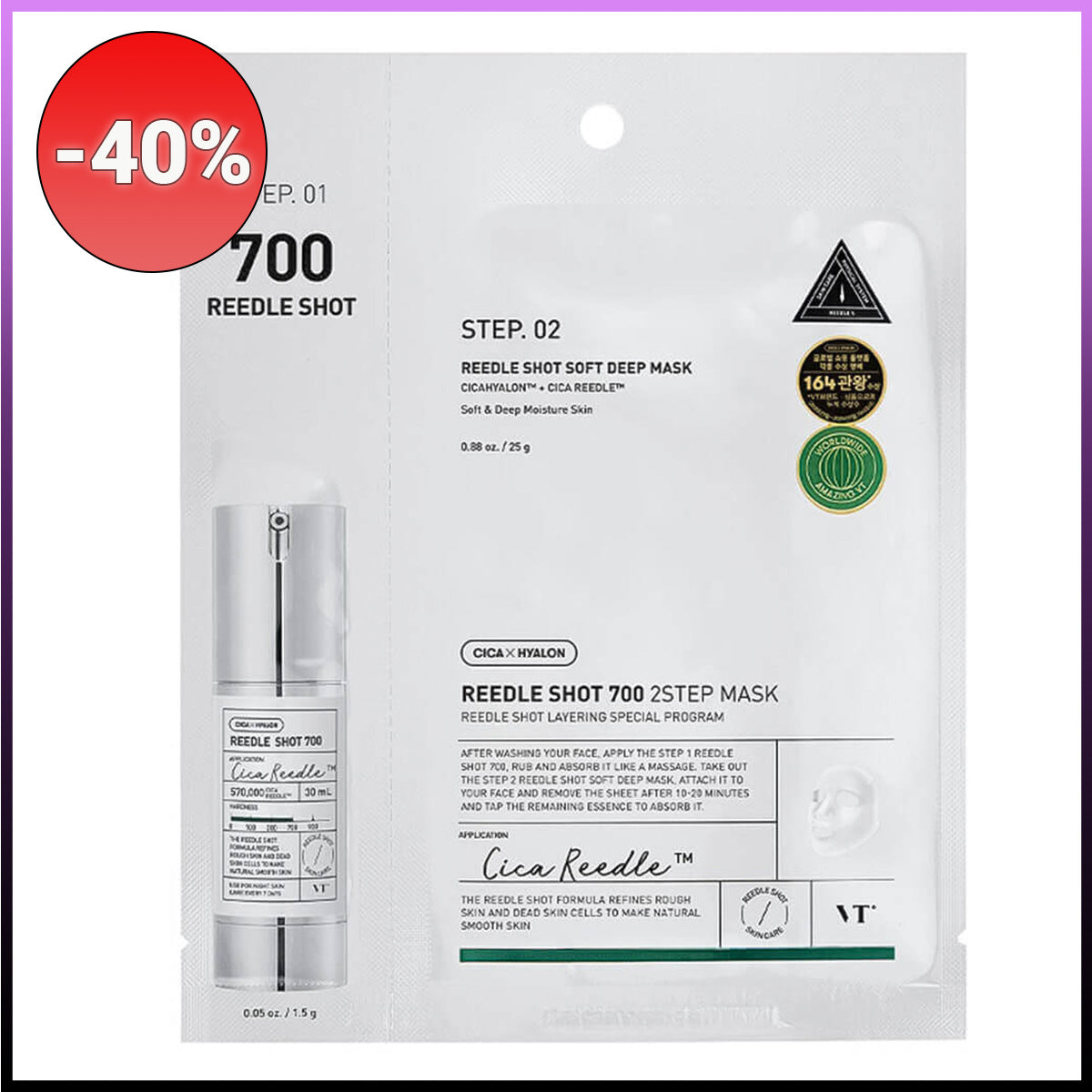 VT Cosmetics - Reedle Shot 700 2-Step Mask ampulė  + lakštinė kaukė