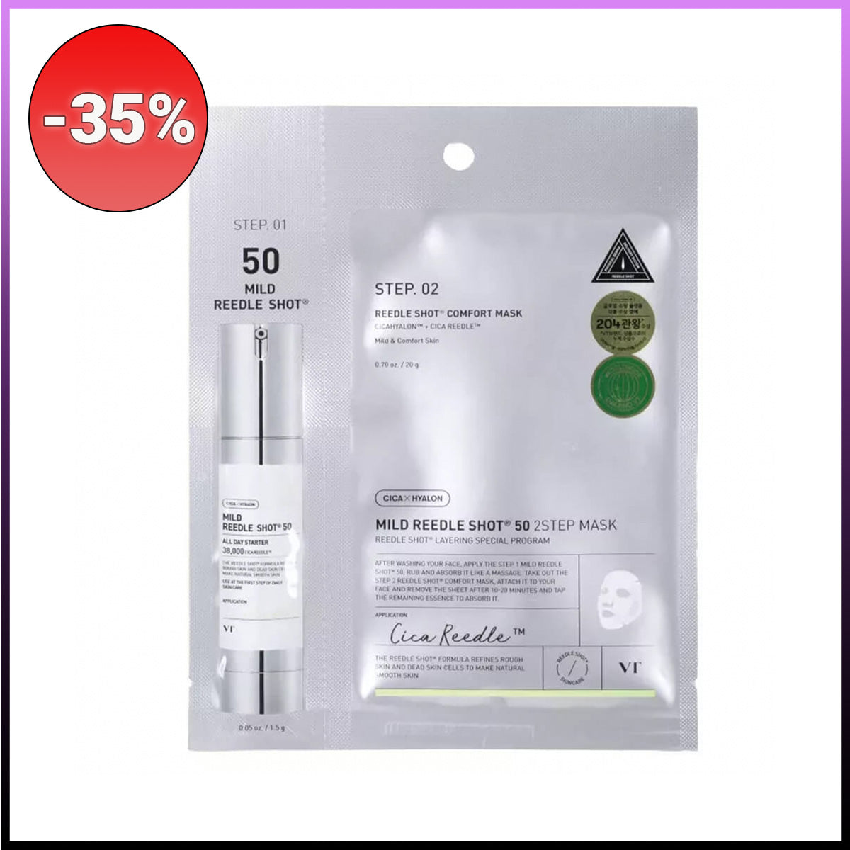 VT - Mild Reedle Shot 50 2-Step Mask ampulė  + lakštinė kaukė