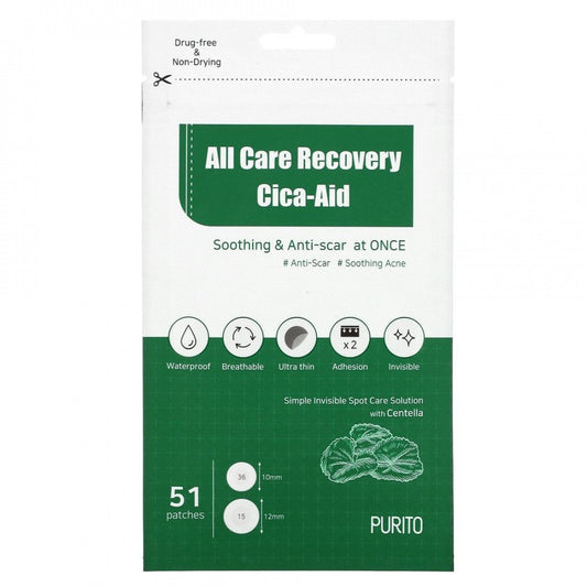 PURITO All Care Recovery Cica Aid Pleistrai nuo spuogų 51 vnt
